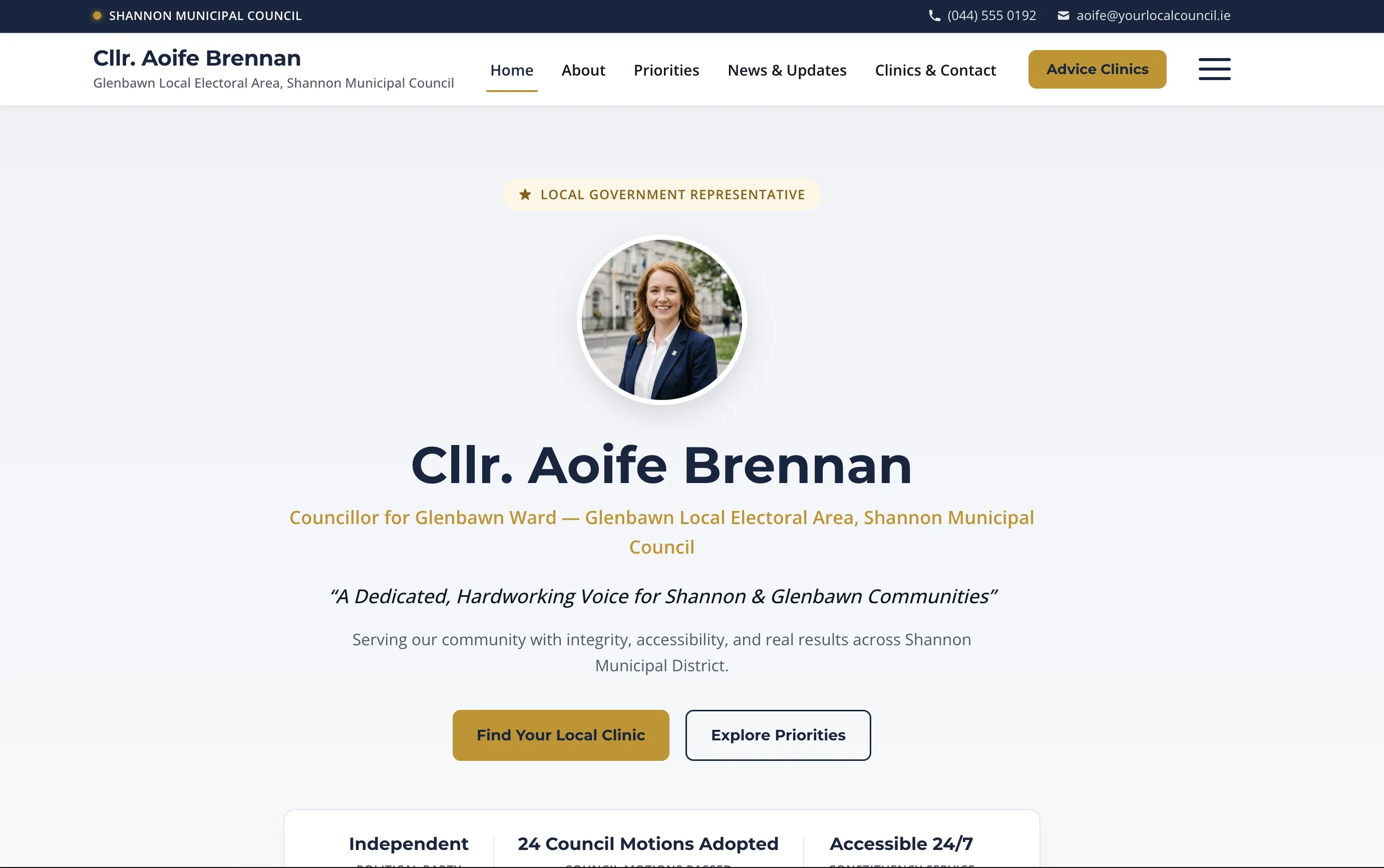 Councillor site — homepage of the demonstration build