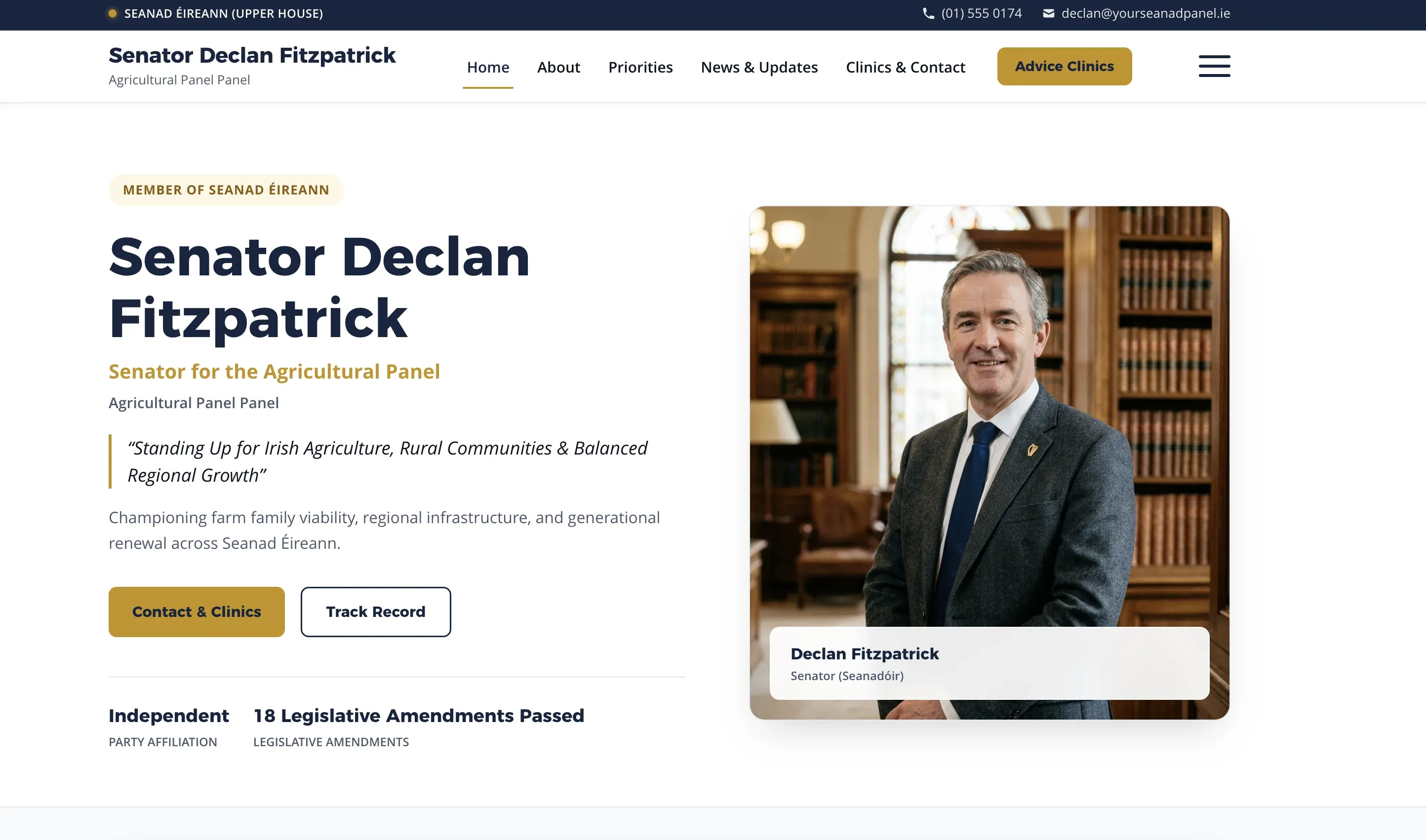 Seanad panel site — homepage of the demonstration build